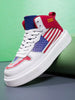 Men's White Patriotic High-Top Sneakers - Star-Spangled Design With Red Suede Heel For Urban Street Style, Year-Round Shoes For Men