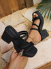 Women's Fashion High Heel Thick Sole Sandals, Thin Strap Peep Toe Buckle Chunky Heel Slides, Date Night